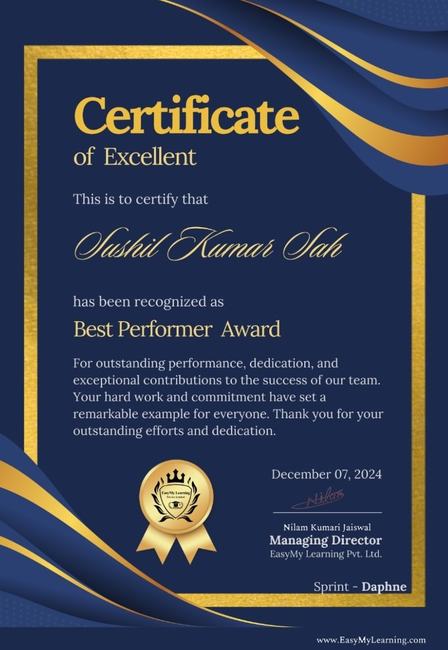 Easy My Learning Best Performer award, December 2024