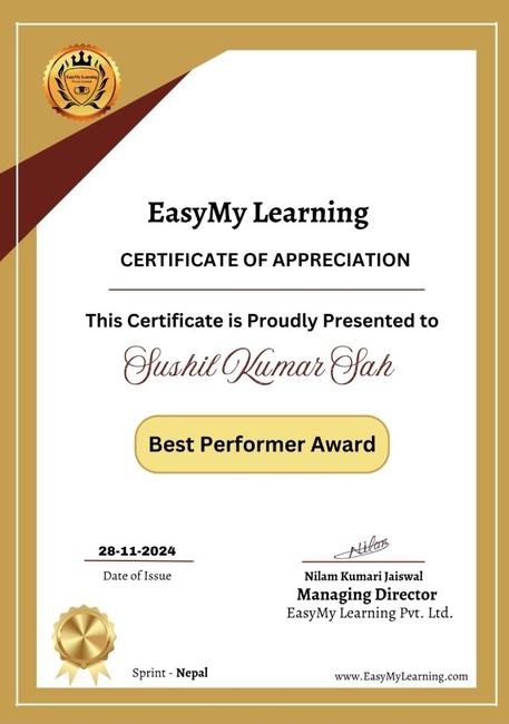 Easy My Learning Best Performer award, November 2024