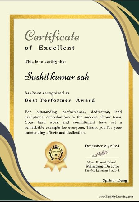 Easy My Learning Best Performer award, late December 2024
