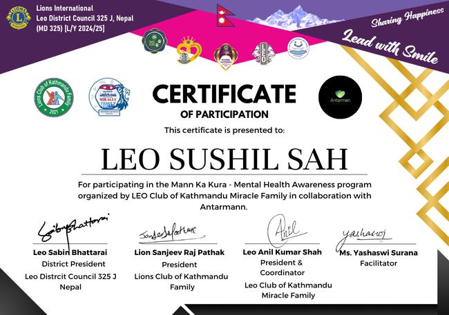 Mann Ka Kura participation certificate